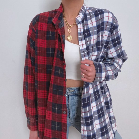 Reworked Half & Half Spliced Oversized Flannel - Picture 2 of 5